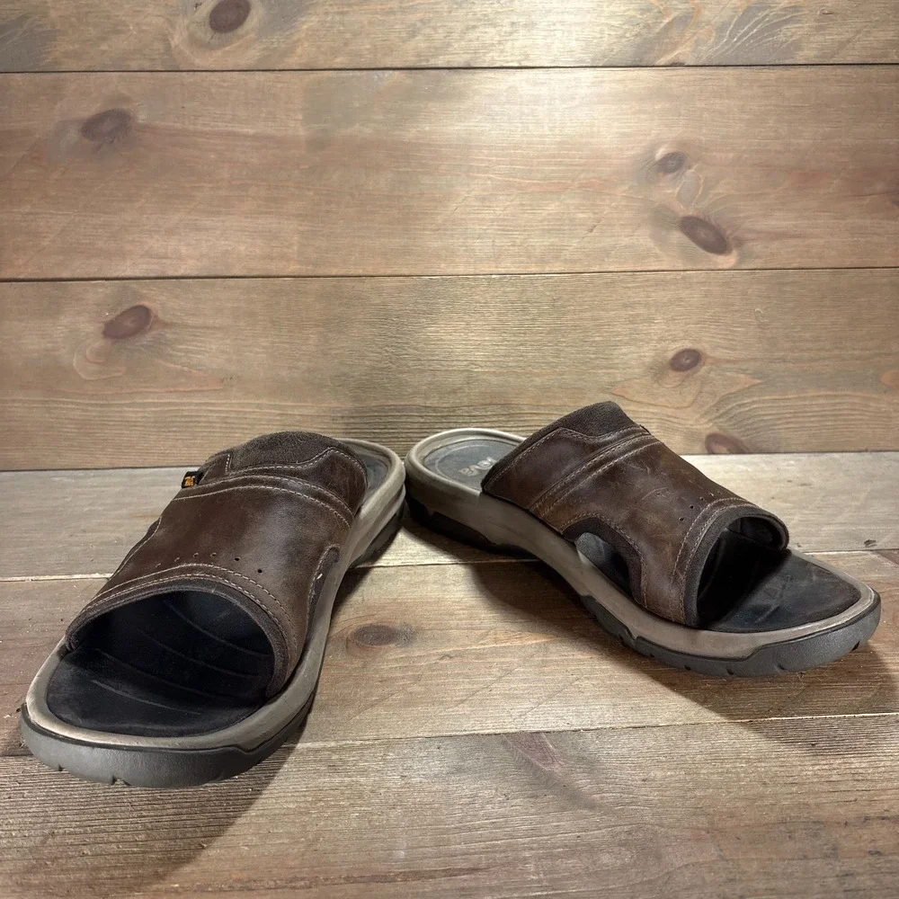 Teva Langdon Mens size 9 shoes Brown Leather Waterproof Slide Slip On sandals